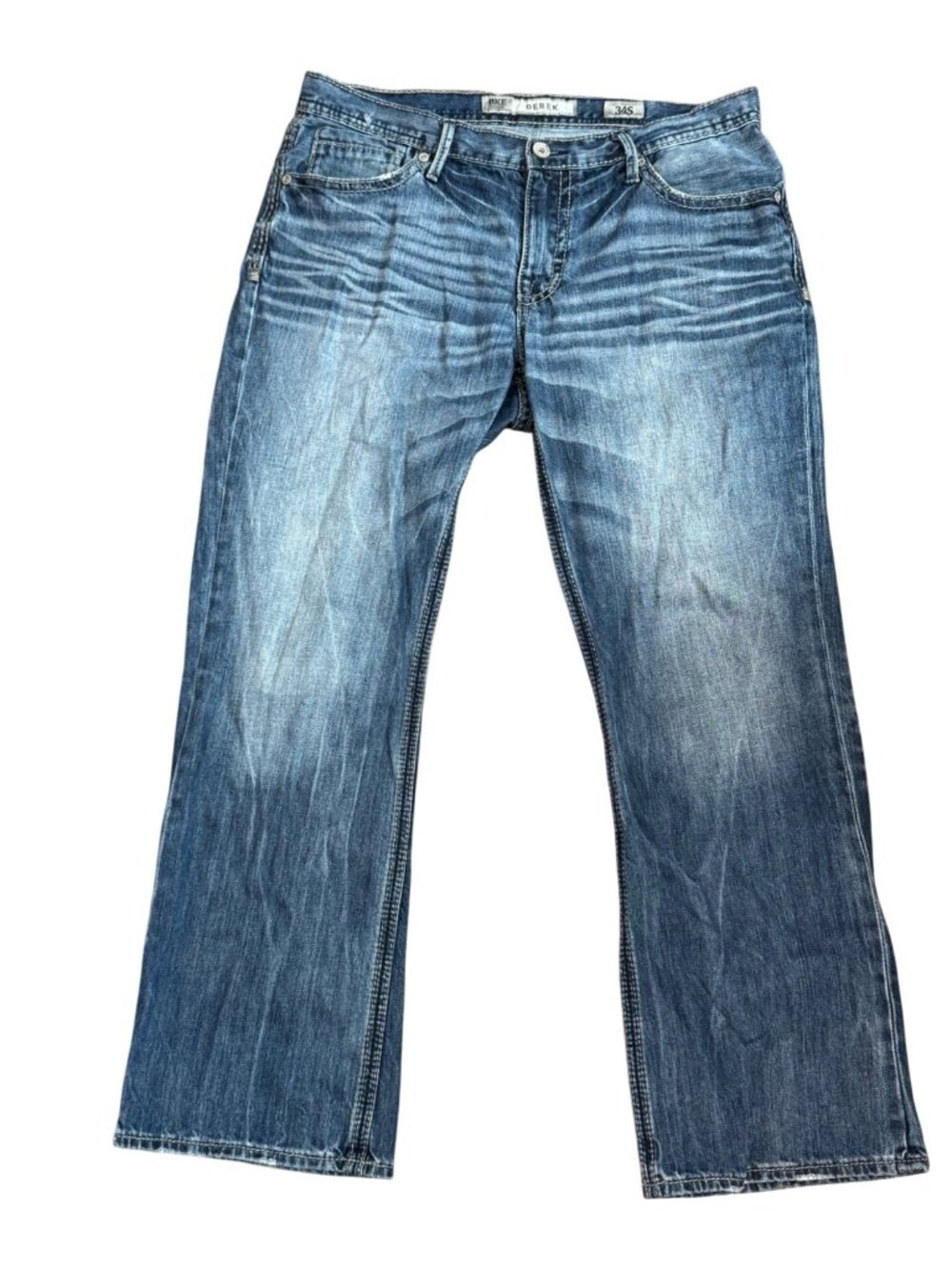 BKE Mens Straight Leg Jeans In Distressed Denim 100% Cotton Size 34x29 Made In C